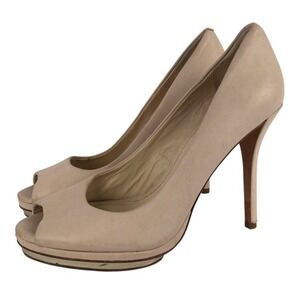 VC Signature Leather Peep Toe Platform Pumps Stiletto Heels 6.5M Nude Beige